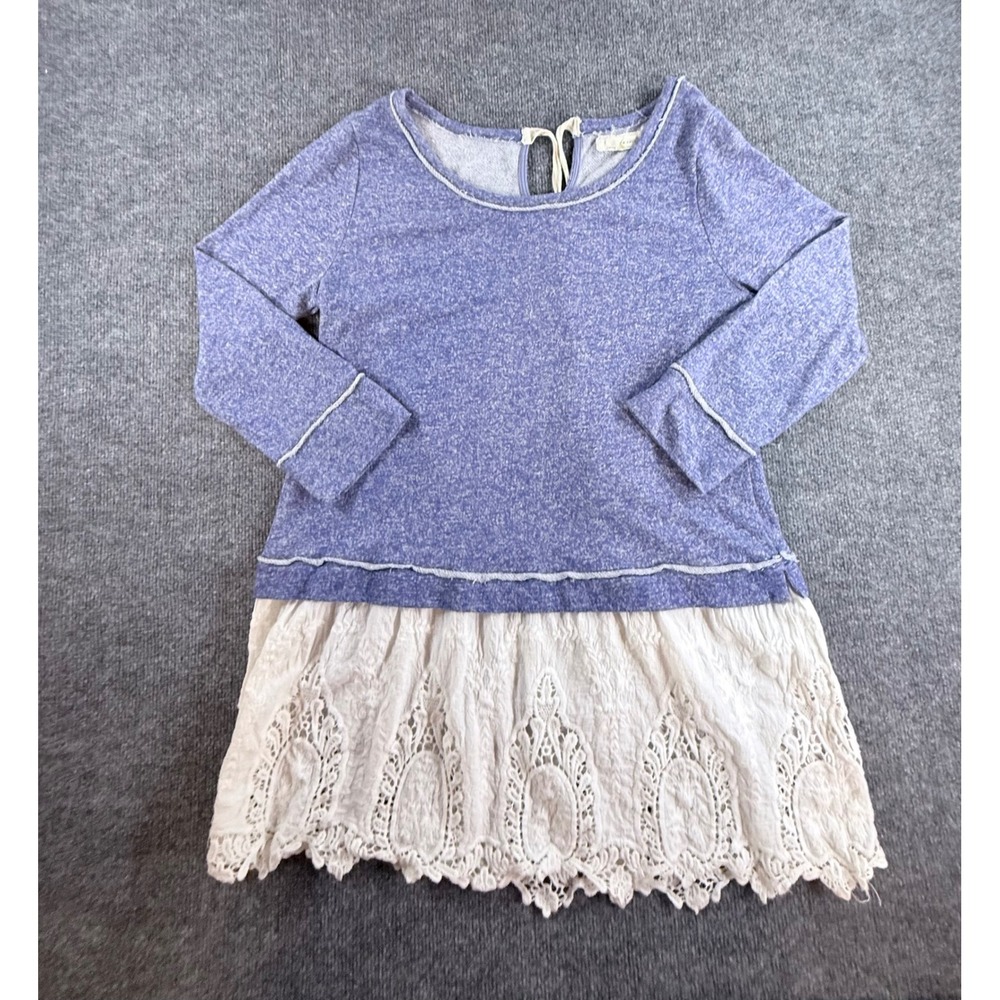 A'reve Blue Heathered Knit Tunic Top White Lace Hem Tie Back XL P-AT5683-S5V3